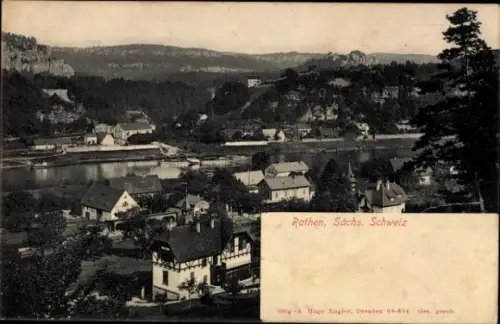 Ak Rathen an der Elbe Sächsische Schweiz, Rathen, Sächs. Schweiz, Flusslandschaft, Häuser, Bäume