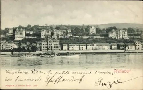 Ak Pfaffendorf Königstein an der Elbe Sächsische Schweiz,  Flusslandschaft, Schiffe, Häuser,  von