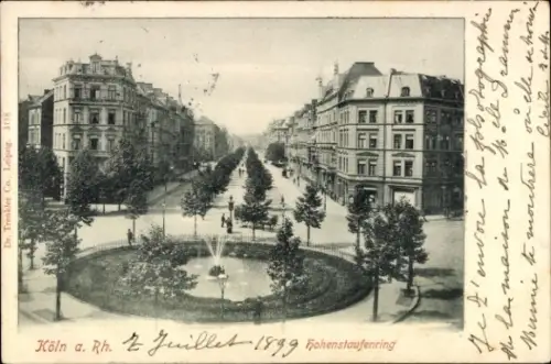 Ak Hohenlind Köln,  Hohenstaufenring, Brunnen, Bäume, Straßenansicht, 1899