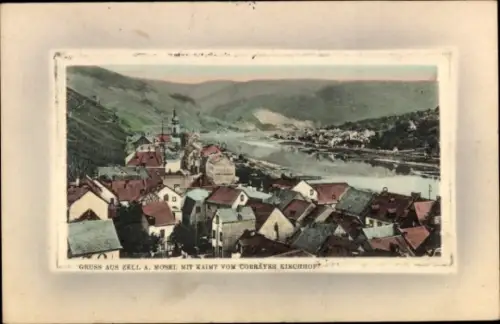 Ak Zell an der Mosel, Farbige Ansicht von  Kaimt, Flusslandschaft, Häuser