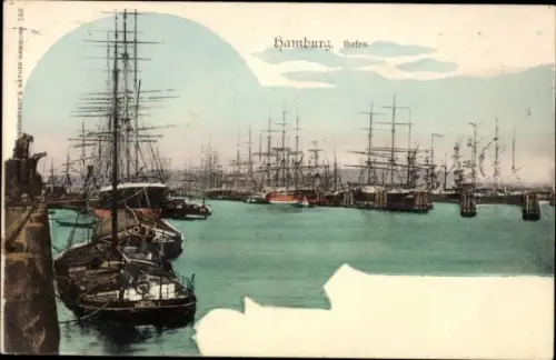 Ak Hamburg, Segelschiffe im Hafen