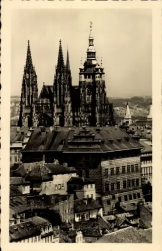 Ak Hradčany Hradschin Praha Prag Tschechien, Schloss Hradschin, St. Veits-Kathedrale, Stadtansich