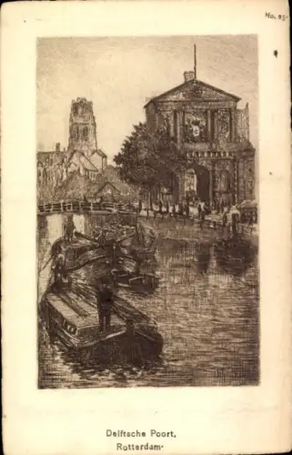 Ak Rotterdam Südholland Niederlande, Delftsche Poort,  Schiffe im Wasser, Stadtansicht