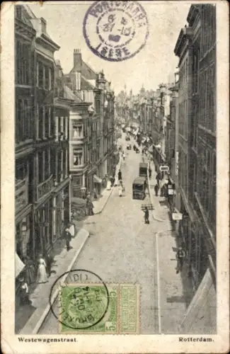 Ak Rotterdam Südholland Niederlande, Westewagenstraat,  Straßenansicht, Menschen, Autos, Poststem