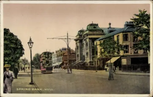 Ak Kingston upon Hull Yorkshire England, Spring Bank, Tram