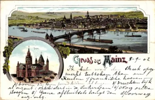 Litho Mainz am Rhein, Gesamtansicht, Dom