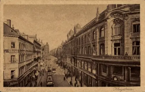 Ak Chemnitz in Sachsen, Königstraße, Automat, Uhrengeschäft, Straßenbahn
