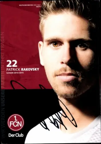 Autogrammkarte Fußballer Patrick Rakovsky, 1. FC Nürnberg, Autogramm