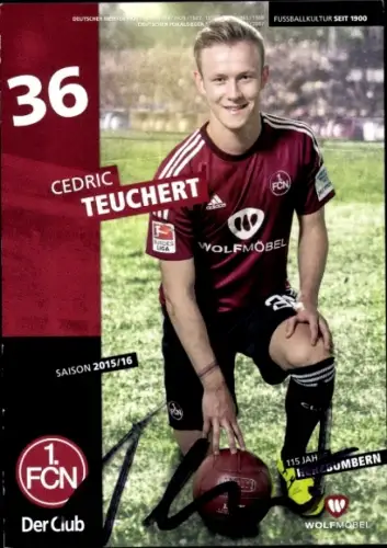 Autogrammkarte Fußballer Cedric Teuchert, 1. FC Nürnberg, Autogramm