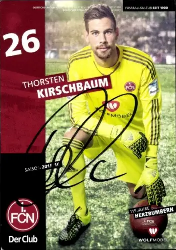 Autogrammkarte Fußballer Thorsten Kirschbaum, 1. FC Nürnberg, Autogramm