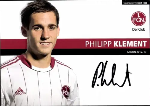 Autogrammkarte Fußballer Philipp Klement, 1. FC Nürnberg, Autogramm