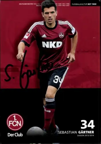 Autogrammkarte Fußballer Sebastian Gärtner, 1. FC Nürnberg, Autogramm