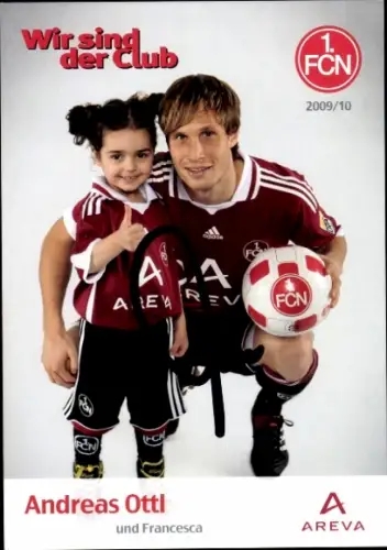 Autogrammkarte Fußballer Andreas Ottl und Francesca, 1. FC Nürnberg, Autogramm
