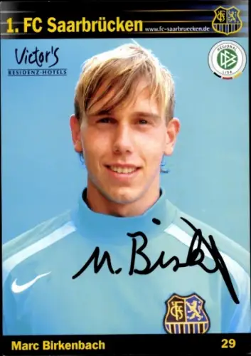 Autogrammkarte Fußballer Marc Birkenbach, 1. FC Saarbrücken, Autogramm