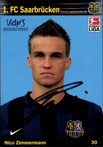 Autogrammkarte Fußballer Nico Zimmermann, 1. FC Saarbrücken, Autogramm