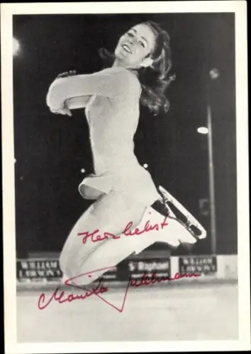 Autogrammkarte Eiskunstläuferin Monika Feldmann, Portrait, Autogramm