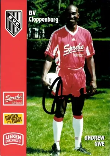Autogrammkarte Fußballer Andrew Uwe, BV Cloppenburg, Portrait, Autogramm