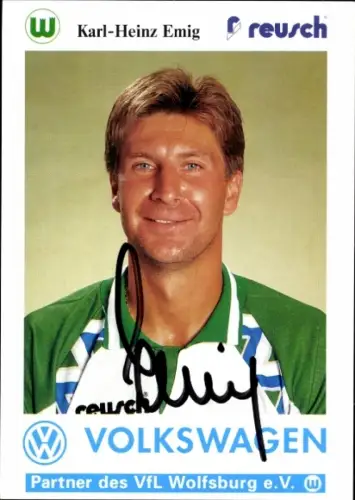 Autogrammkarte Fußballspieler Karl-Heinz Emig, VfL Wolfsburg, Autogramm
