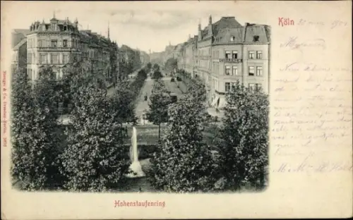 Ak Cöln Köln am Rhein, Hohenstaufenring,   , Schwarz-Weiß, Brunnen, Bäume