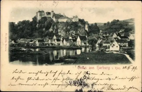 Ak Hamburg Harburg an der Elbe, Schwarz-Weiß-Bild, Burg, Häuser am Fluss, Text auf der Vorderseit