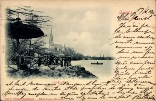 Ak Chemnitz in Sachsen, Schloss, Fluss, Boot, Kirche, 