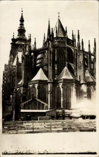 Ak Hradčany Hradschin Praha Prag Tschechien, Kathedrale St. Veit,  schwarz-weiß,  