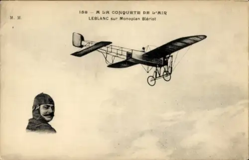 Ak Monoplan Bleriot, pilote par Leblanc, Flugpionier