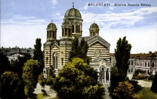 Ak București Bukarest Rumänien, Biserica Domniţa Bălaşa, Bukarest, Kirche, Bäume, Himmel