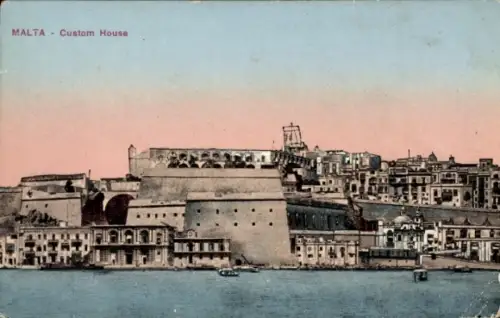 Ak Valletta Malta, MALTA Custom House, Hafenansicht,  Gebäude