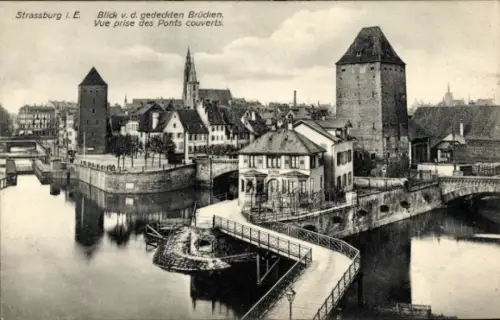 Ak Strasbourg Straßburg Elsass Bas Rhin, Blick von der gedeckten Brücke