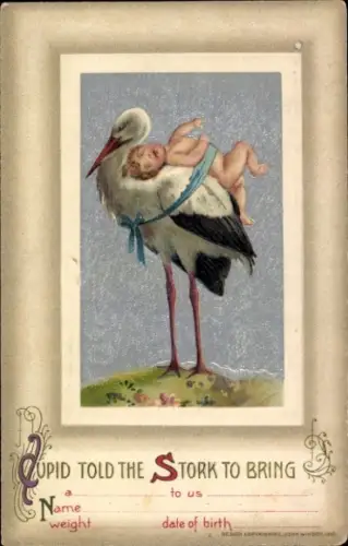 Präge Ak Geburt, Baby, Storch