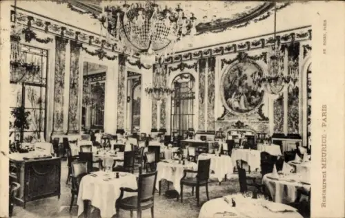 Ak Paris I Louvre, Restaurant Meurice,  elegante Einrichtung, Tische gedeckt
