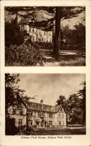 Ak Eltham Greenwich London England, Eltham Park House,  zwei Ansichten, Bäume im Vordergrund