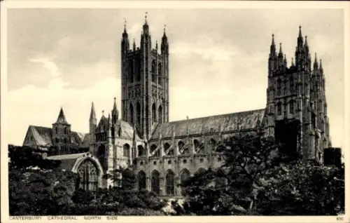 Ak Canterbury Kent England, Canterbury Cathedral, Nordseite,  Architektur, Schwarz-Weiß-Foto