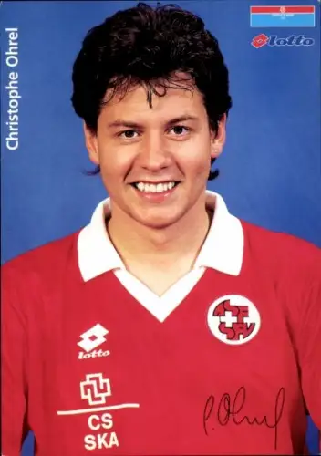 Autogrammkarte schweizer Fußballer Christophe Ohrel, Portrait, Autogramm