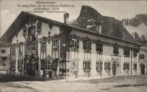 Ak Oberammergau in Oberbayern,  Dr. Lang Haus, Fresken, Lüftlmaler Zwink
