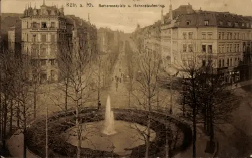 Ak Cöln Köln am Rhein,  Barbarossaplatz, Hohenstaufenring, Brunnen, Bäume, Straßenansicht