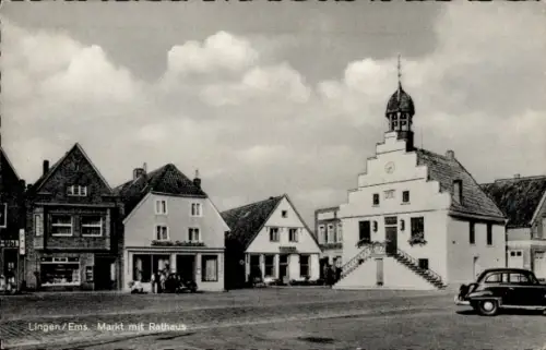 Ak Lingen im Emsland in Niedersachsen, Markt, Rathaus