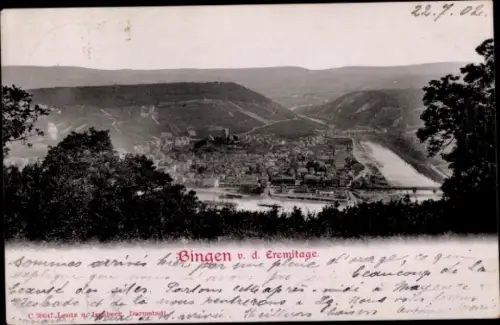Ak Bingen am Rhein,  Rheinlandschaft, Schiffe, Fluss, 1902