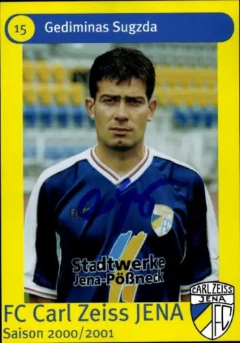 Autogrammkarte Fußballer Gediminas Sugzda, FC Carl Zeiss Jena, Autogramm
