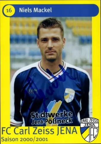 Autogrammkarte Fußballer Niels Mackel, FC Carl Zeiss Jena, Autogramm