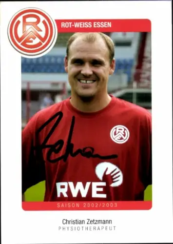 Autogrammkarte Physiotherapeut Christian Zetzmann, Rot Weiss Essen, Autogramm