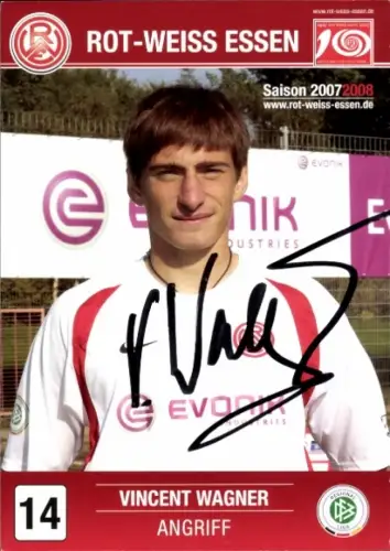 Autogrammkarte Fußballer Vincent Wagner, Rot Weiss Essen, Autogramm