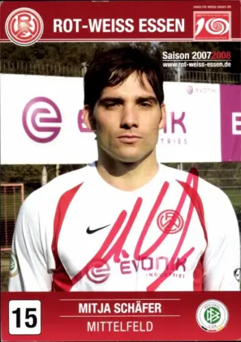 Autogrammkarte Fußballer Mitja Schäfer, Rot Weiss Essen, Autogramm