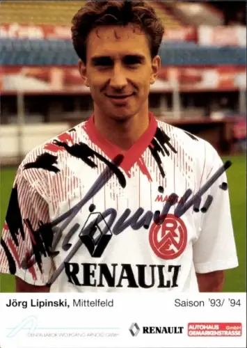 Autogrammkarte Fußballer Jörg Lipinski, Rot Weiss Essen, Autogramm