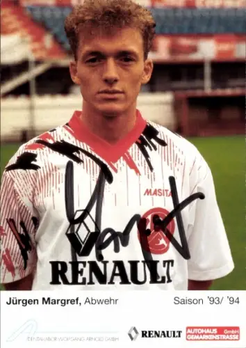 Autogrammkarte Fußballer Jürgen Margref, Rot Weiss Essen, Autogramm