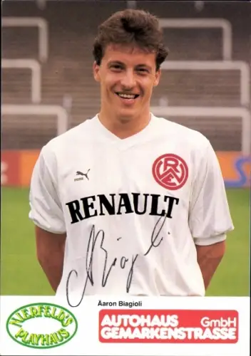 Autogrammkarte Fußballer Äaron Biagioli, Rot Weiss Essen, Autogramm