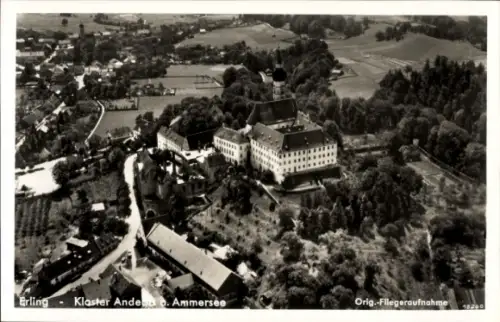 Ak Erling Andechs in Oberbayern, Luftaufnahme von Kloster Andechs