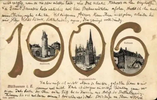 Präge Passepartout Ak Mulhouse Mülhausen Elsass Haut Rhin, Stephanskirche, Rathaus, Bollwerk, 1906