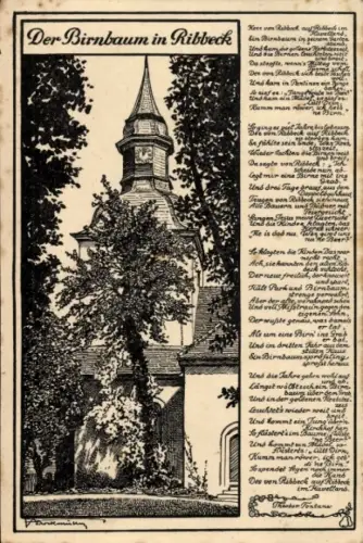 Künstler Ak Ribbeck Nauen im Havelland, Der Birnbaum, Gedicht Theodor Fontane